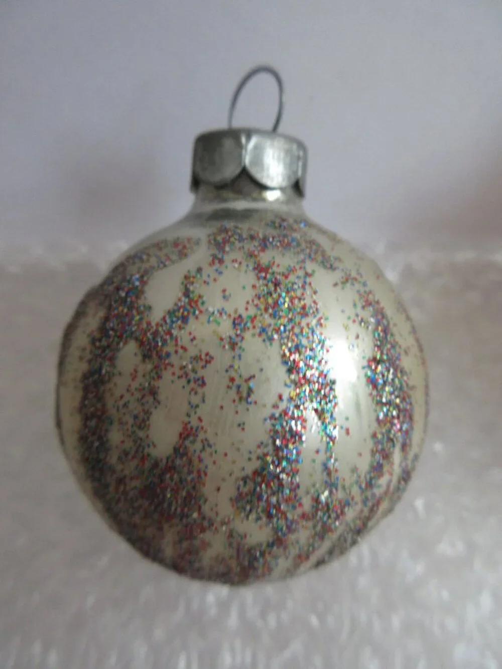 Glass Christmas Ornaments Vintage Made in USA Decorated with Glitter Lot of 4